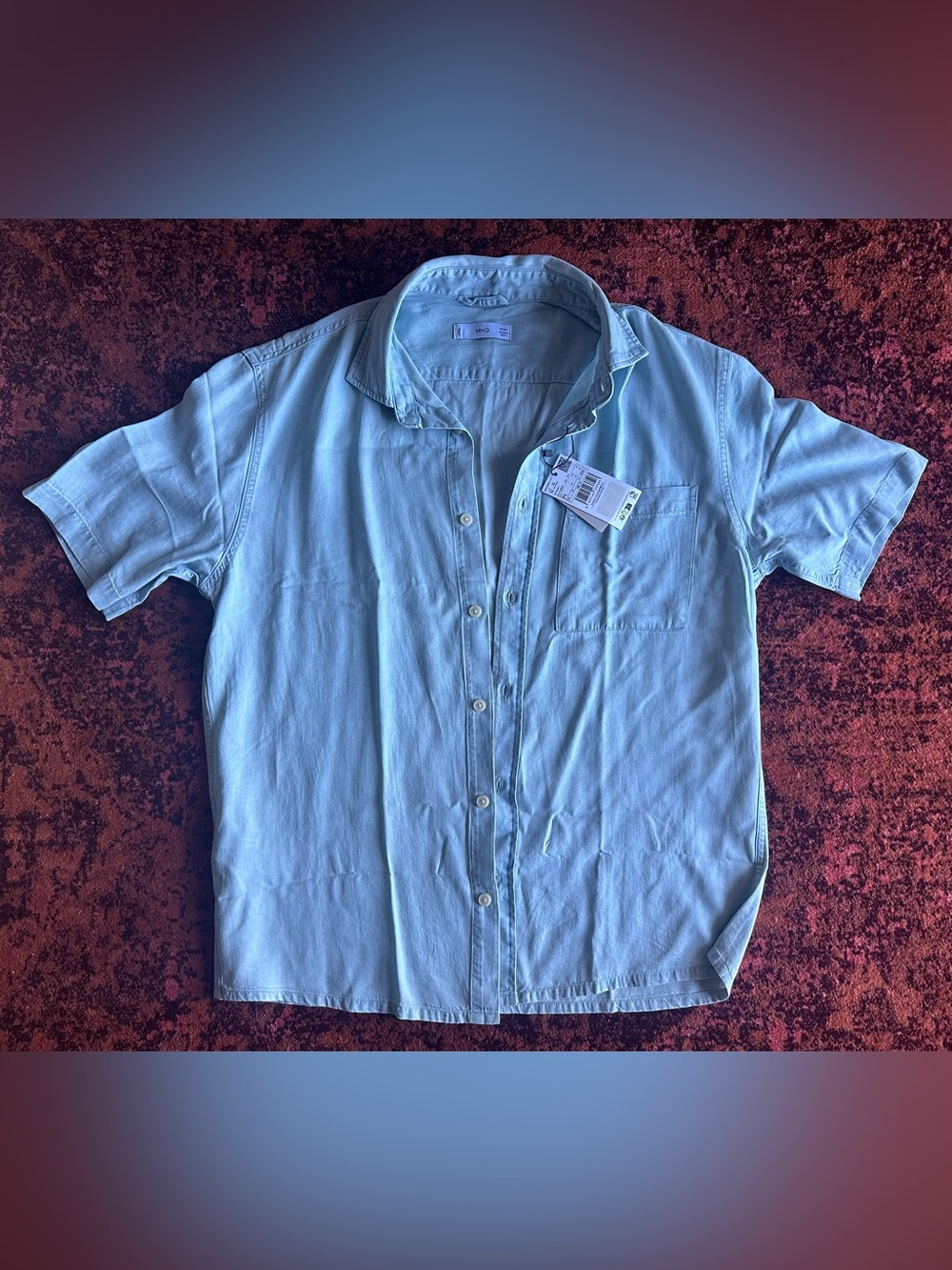 Mango Light Blue Short-Sleeve Button-Down Shirt